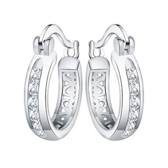 Small Sterling Silver Plated Cubic Zirconia Hoop Earrings - Picture 1 of 3